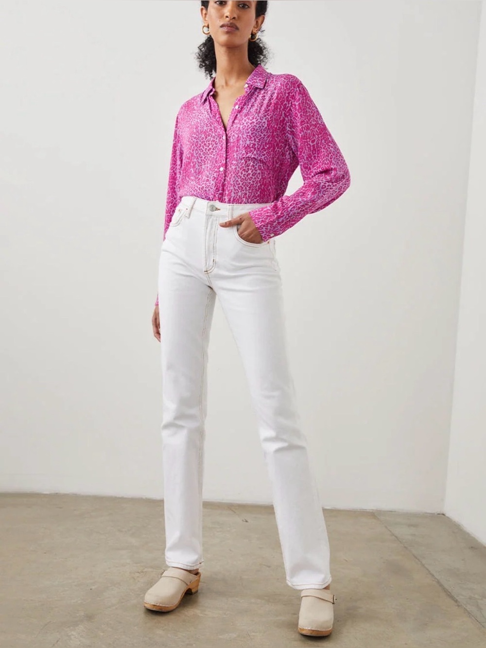 Rails Josephine Pink Leopard Print Button Down Shirt Size S Rayon Blouse - Picture 2 of 10